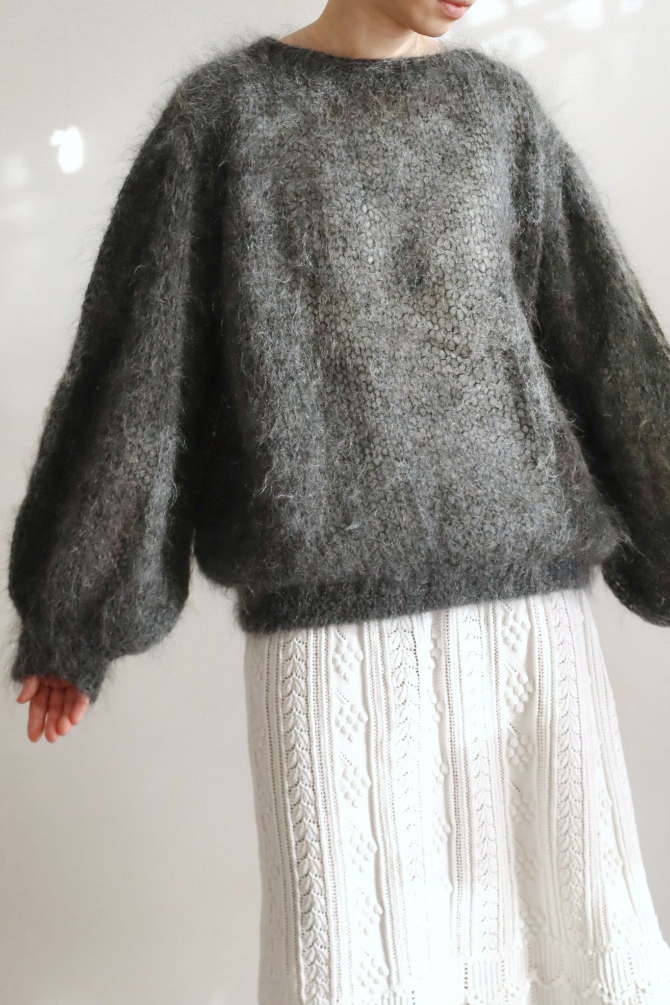 80s Hand Knit Charcoal Gray Mohair Sweater – makky