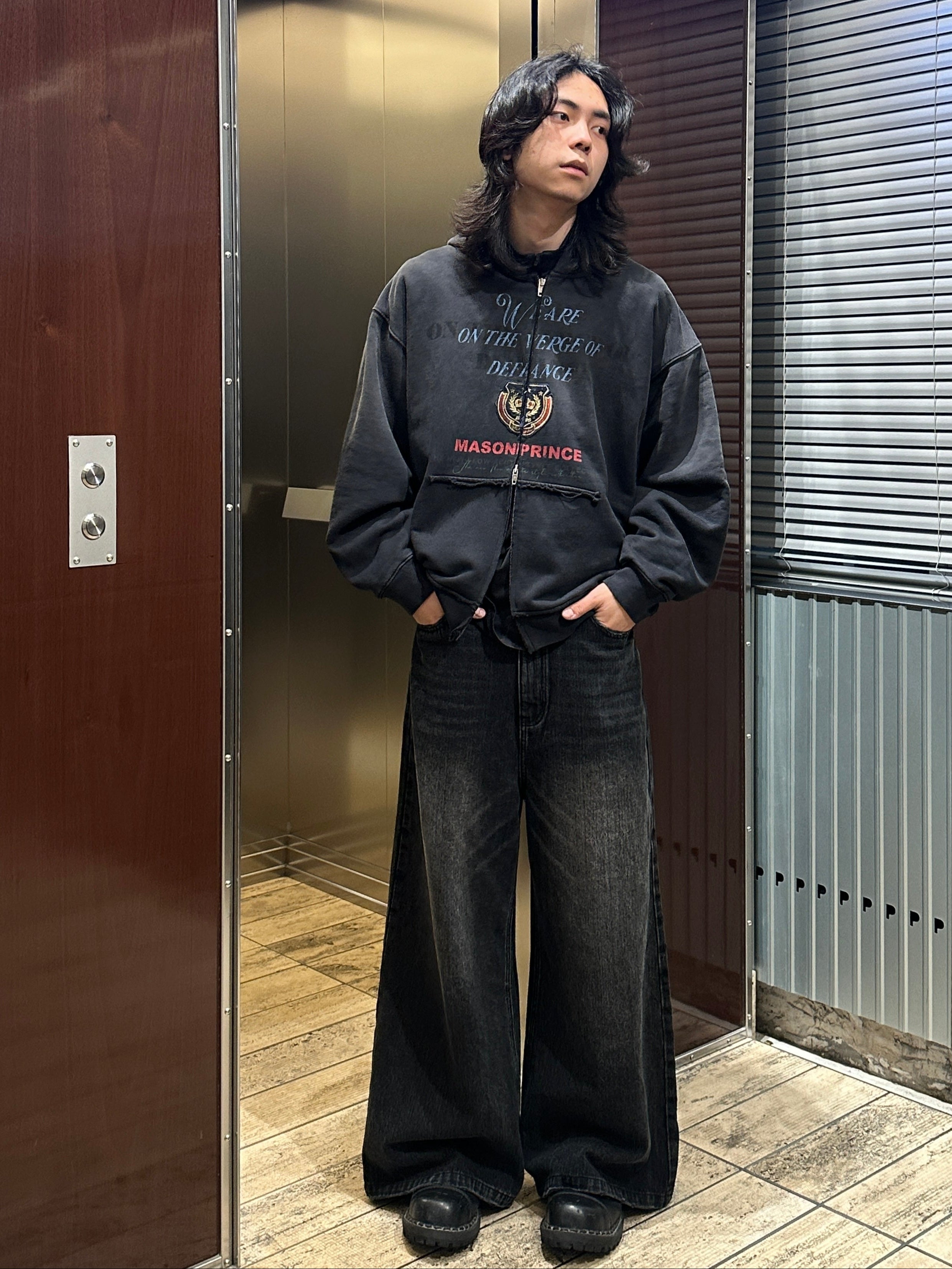 サイドベルト ワイドフレアデニムパンツ NZK6069【MASONPRINCE