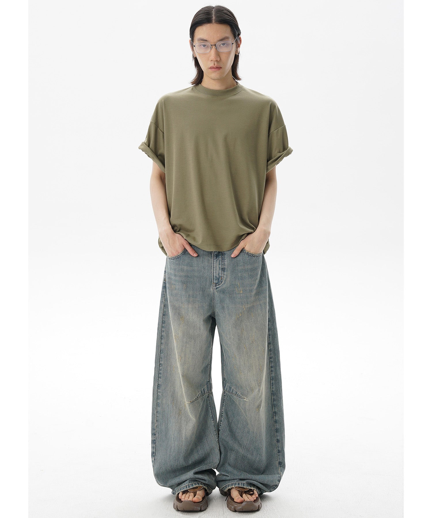 ルーズフィット レトロブルー ダメージ加工 デニムパンツ NZK6232