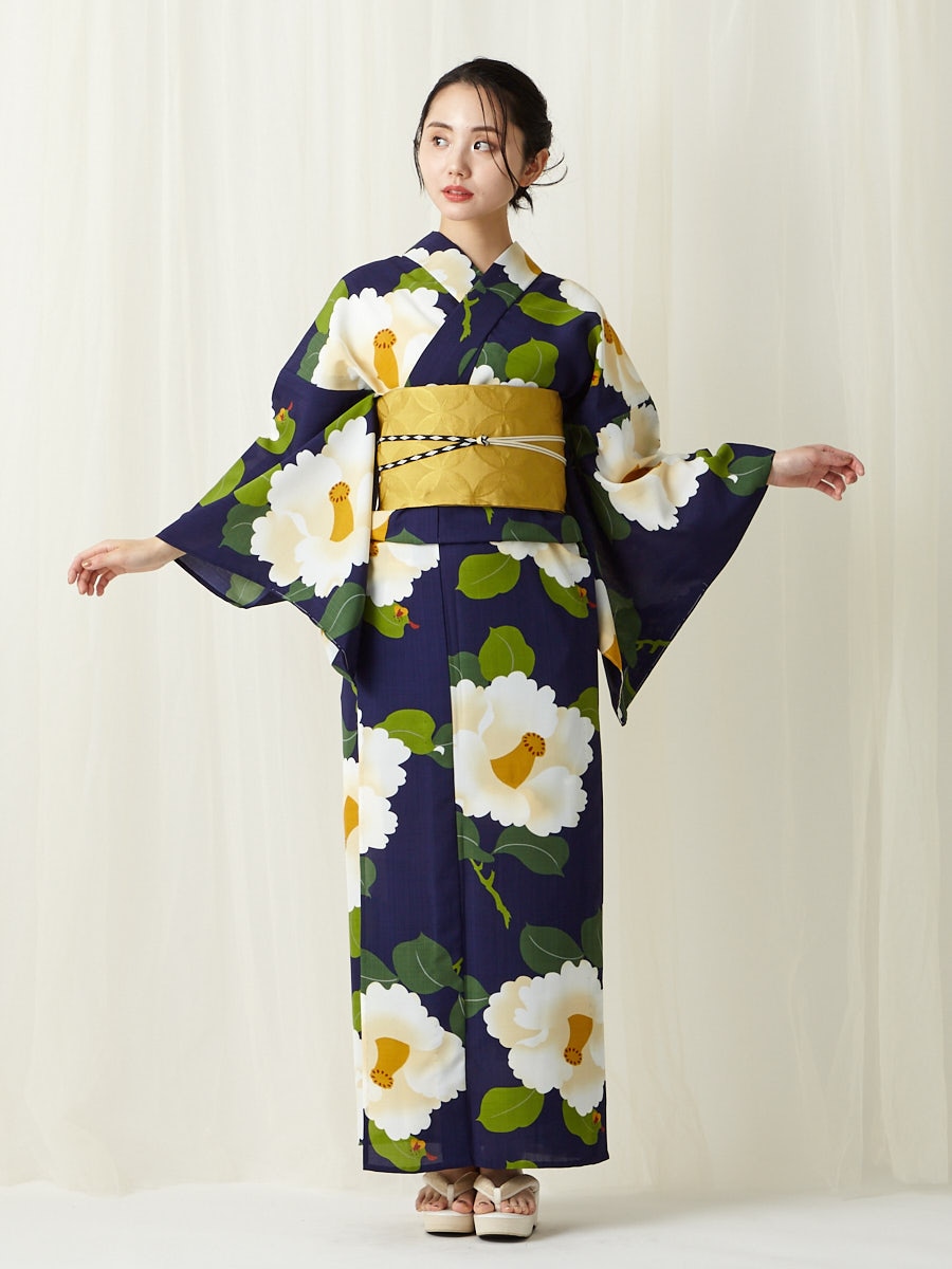 浴衣単品「椿オーバジーン」(FREE ロイヤルブルー): ふりふ ｜ミマツ