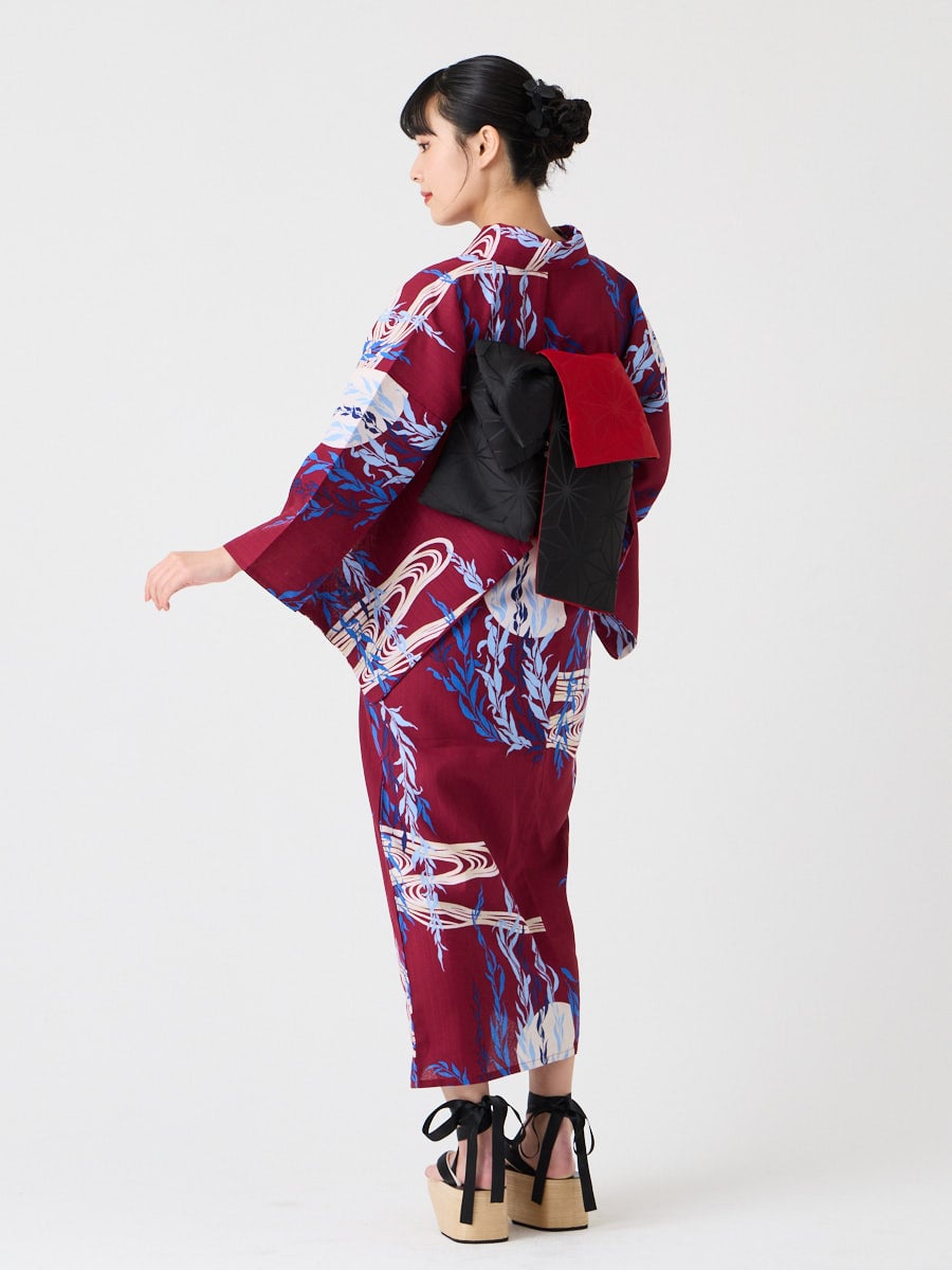 浴衣単品「 NaturalFurifu 月と柳 」(FREE ボルドー): ふりふ ｜ミマツ