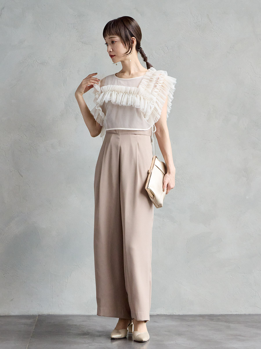 ケープ付ストレートパンツオールインワン(M ブラック): AIMER | エメ