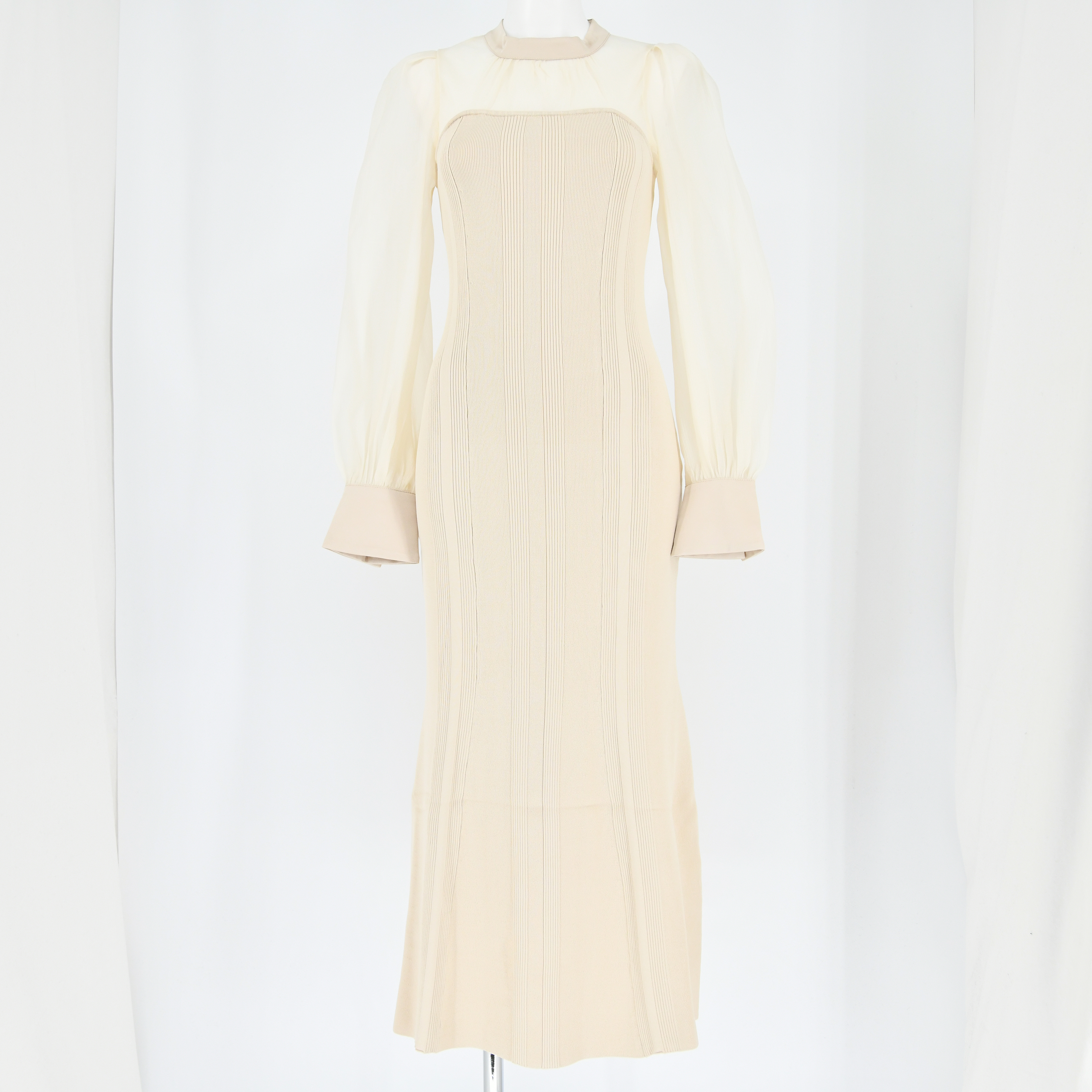 FRAY I.D/フレイアイディー]シアーパフスリーブニットコンビワンピース