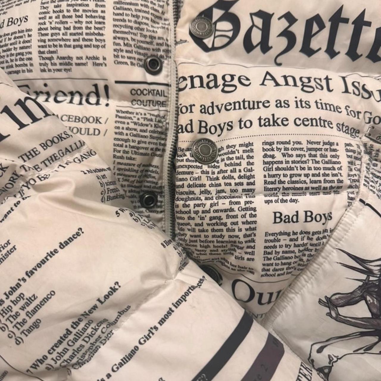 John Galliano Newspaper print puffer selling for | Depop