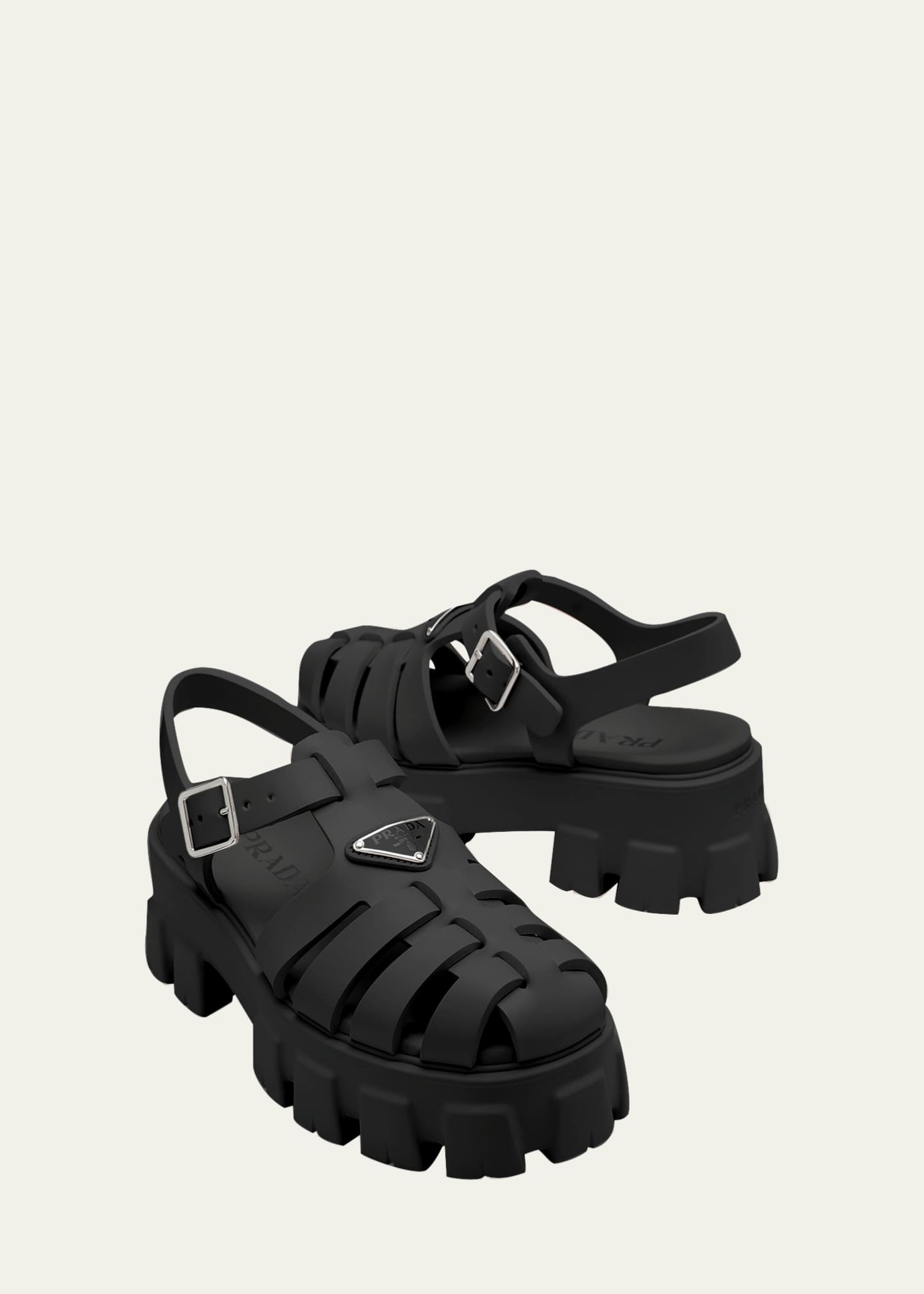 Prada Rubber Logo Chunky-Sole Fisherman Sandals - Bergdorf Goodman