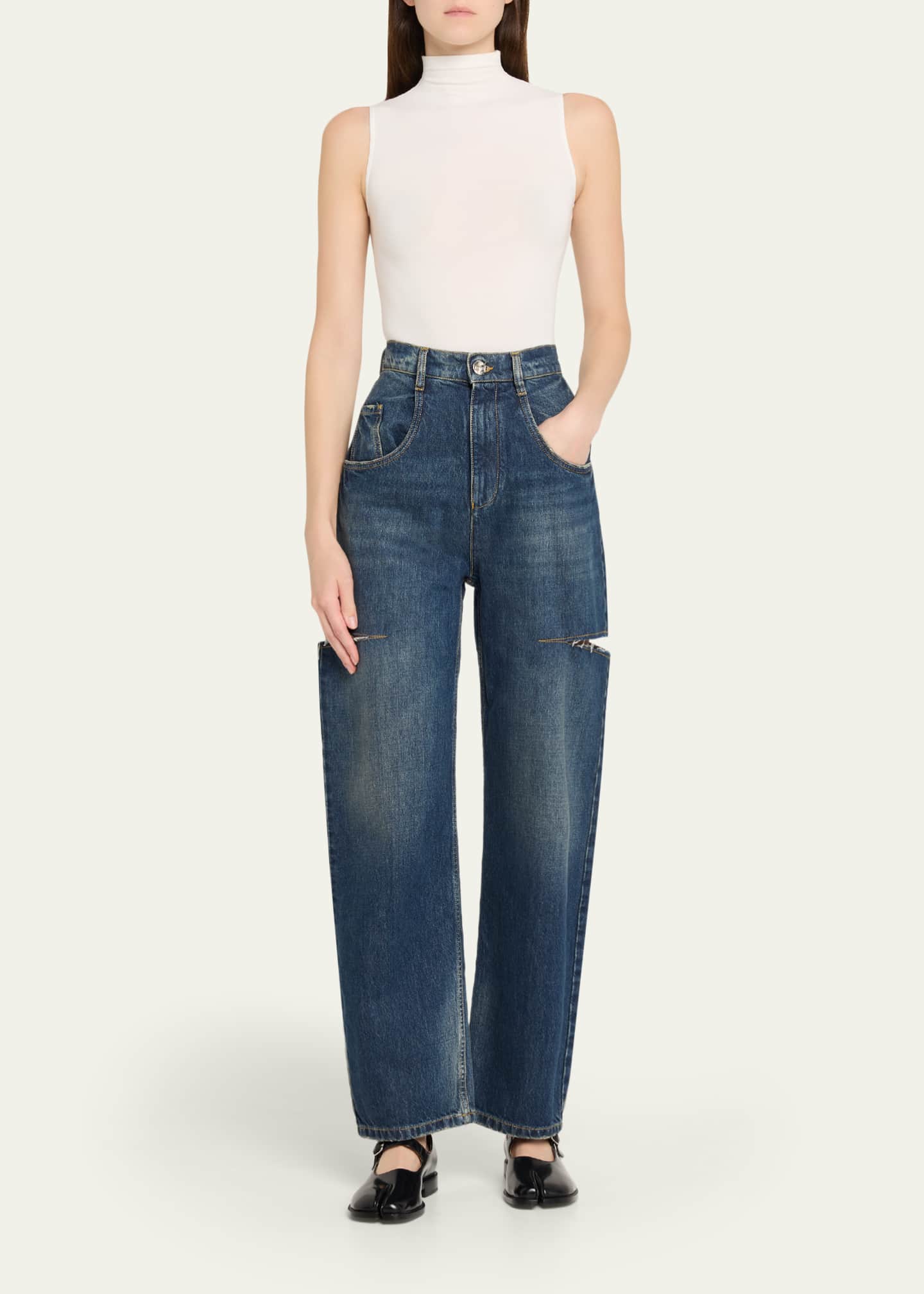 Maison Margiela Slash Slit Barrel-Leg Jeans - Bergdorf Goodman