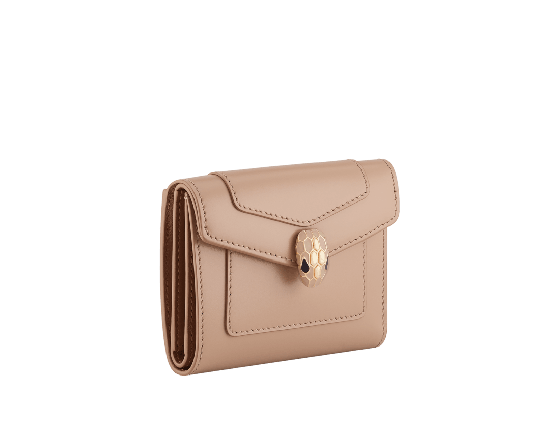 ベージュ カーフレザー セルペンティ フォーエバー 三つ折り財布