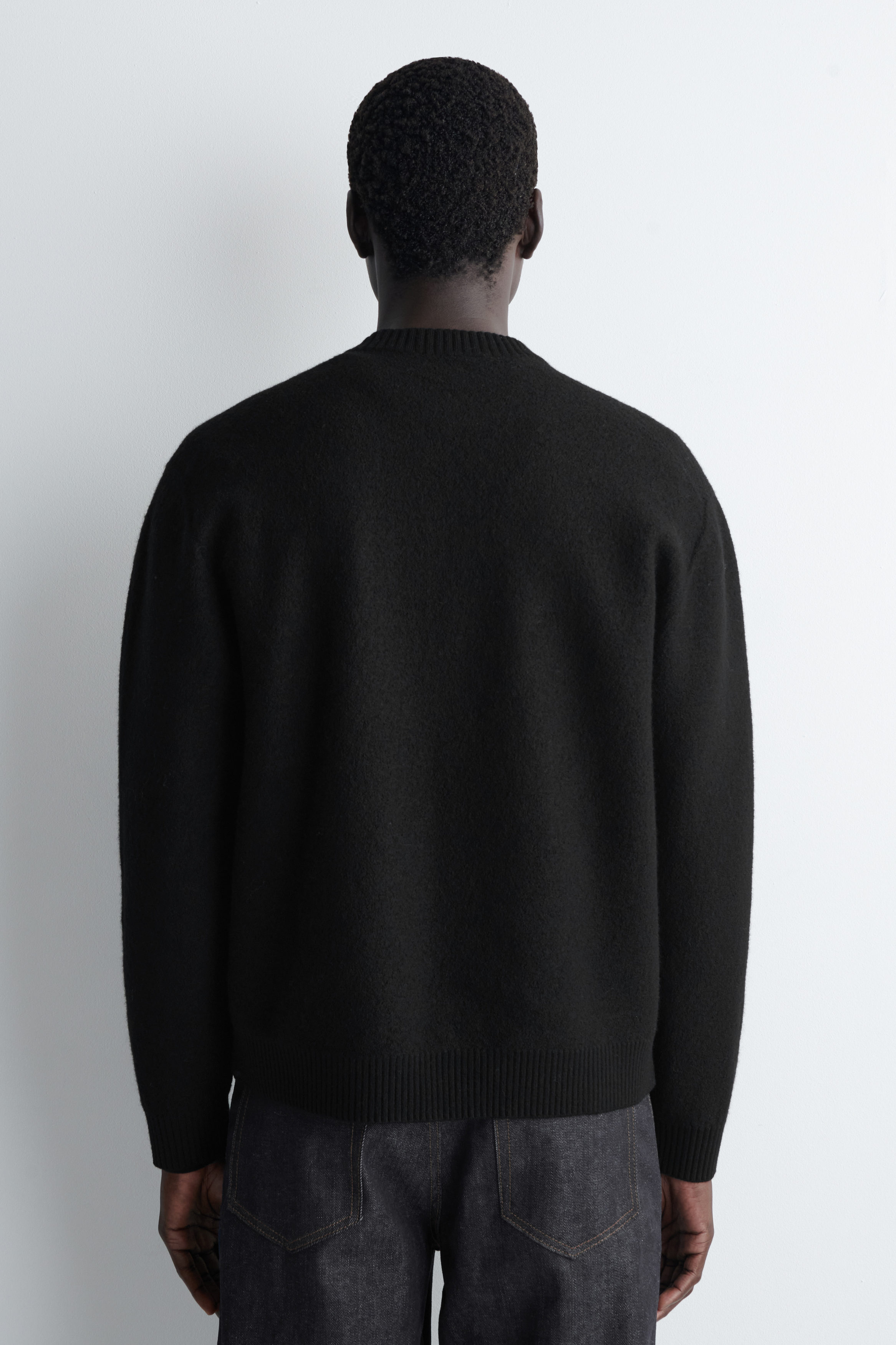 BOILED-WOOL CREW-NECK CARDIGAN - BLACK | COS