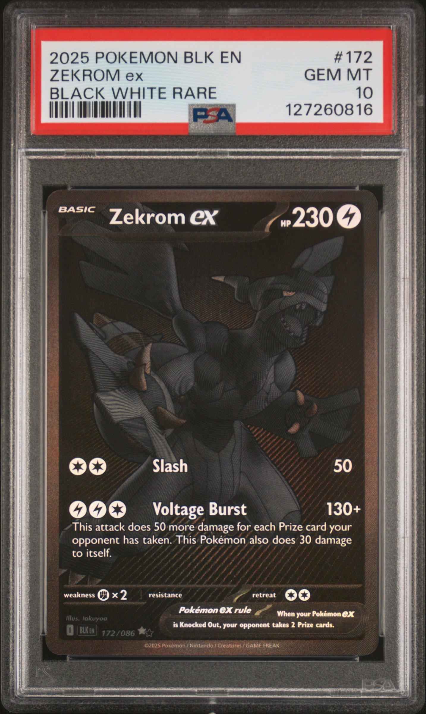 2025 Pokemon Blk En-black Bolt 172 Zekrom Ex Black White Rare PSA