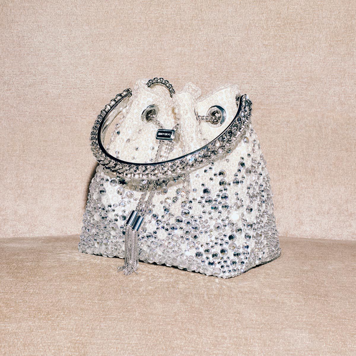 Bon Bon | Ivory Satin Crystal Bag | JIMMY CHOO