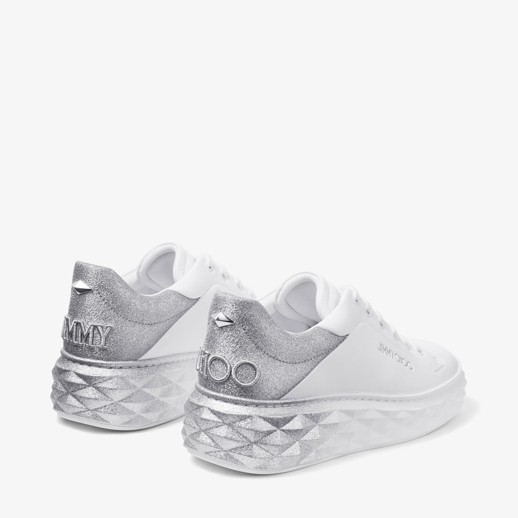 Diamond Maxi/F II | White & Silver Nappa Leather Glitter Trainers