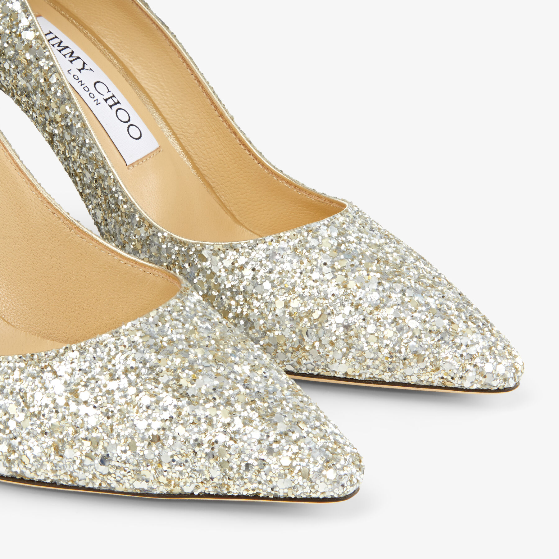 Champagne Coarse Glitter Fabric Pointy Toe Pump| ROMY 85| Pre Fall