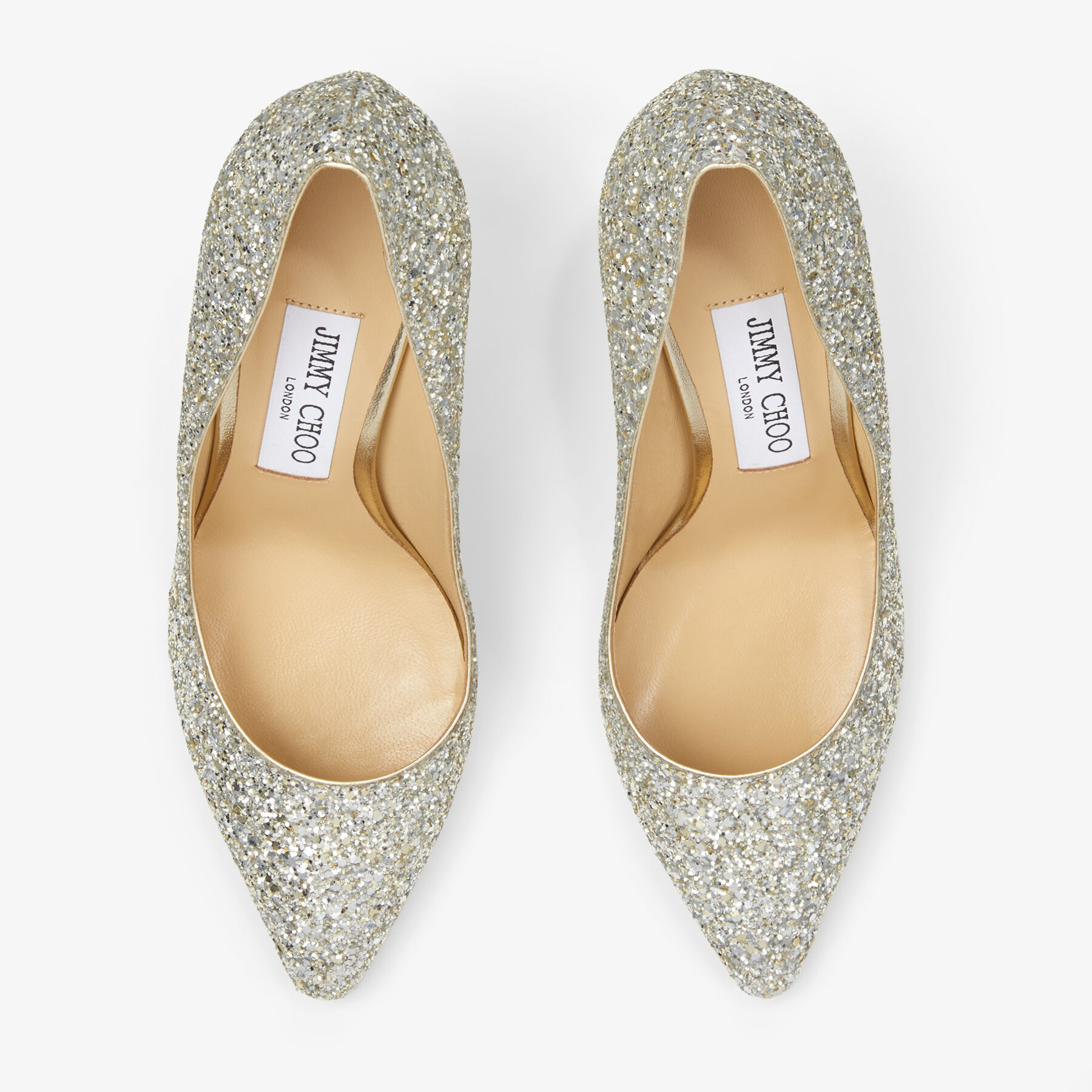 Champagne Coarse Glitter Fabric Pointy Toe Pump| ROMY 85| Pre Fall