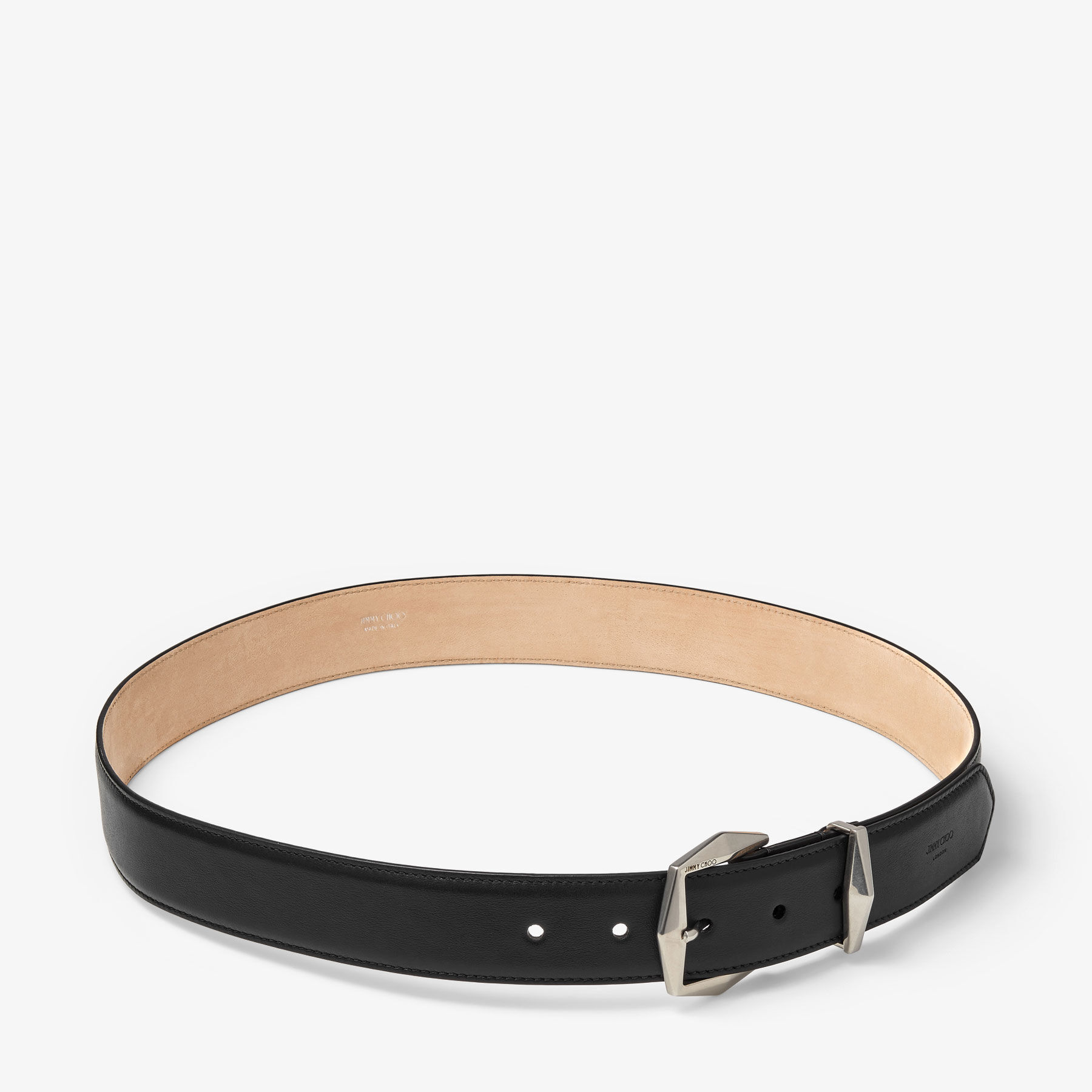 Diamond Buckle Belt M | Black Leather Belt | JIMMY CHOO