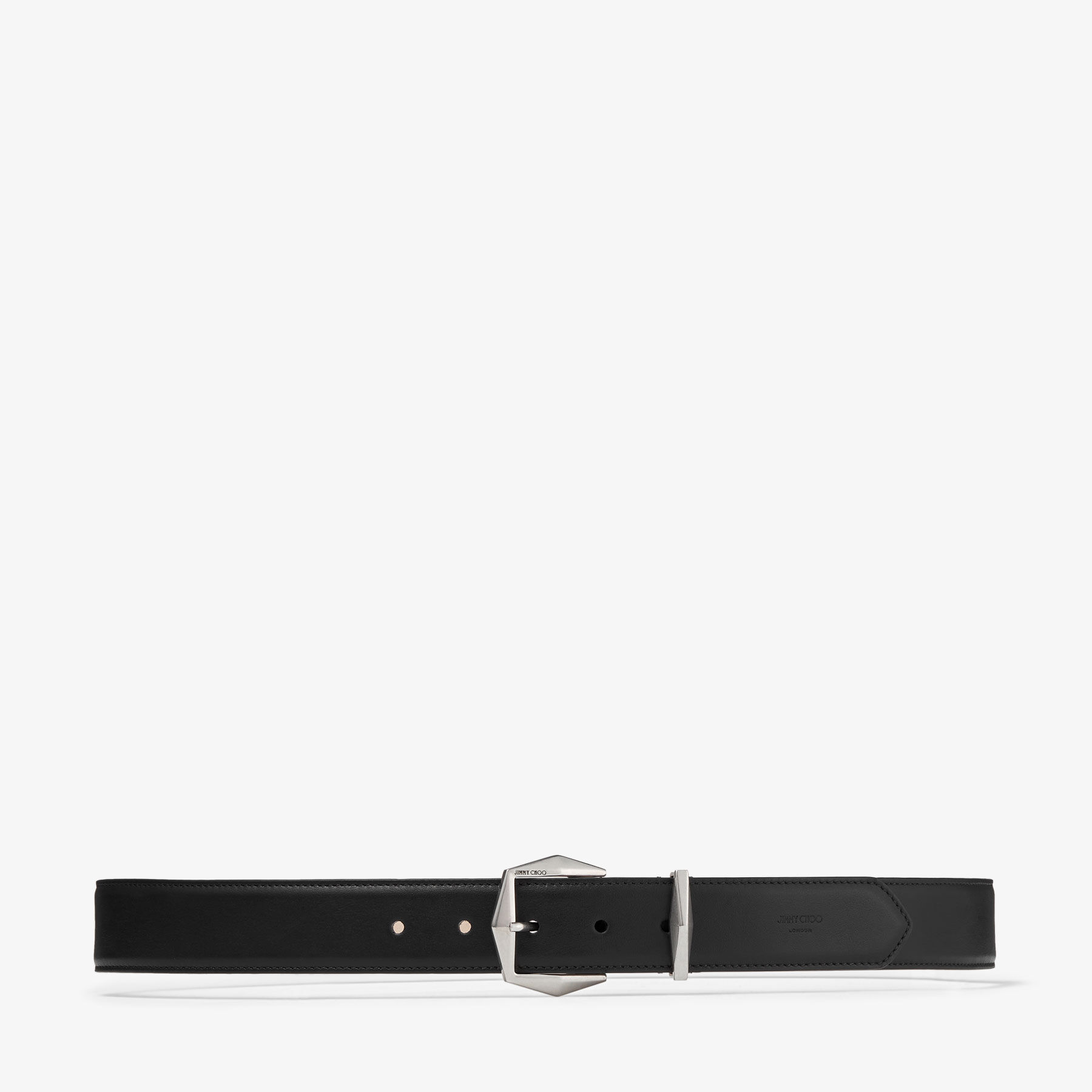 Diamond Buckle Belt M | Black Leather Belt | JIMMY CHOO