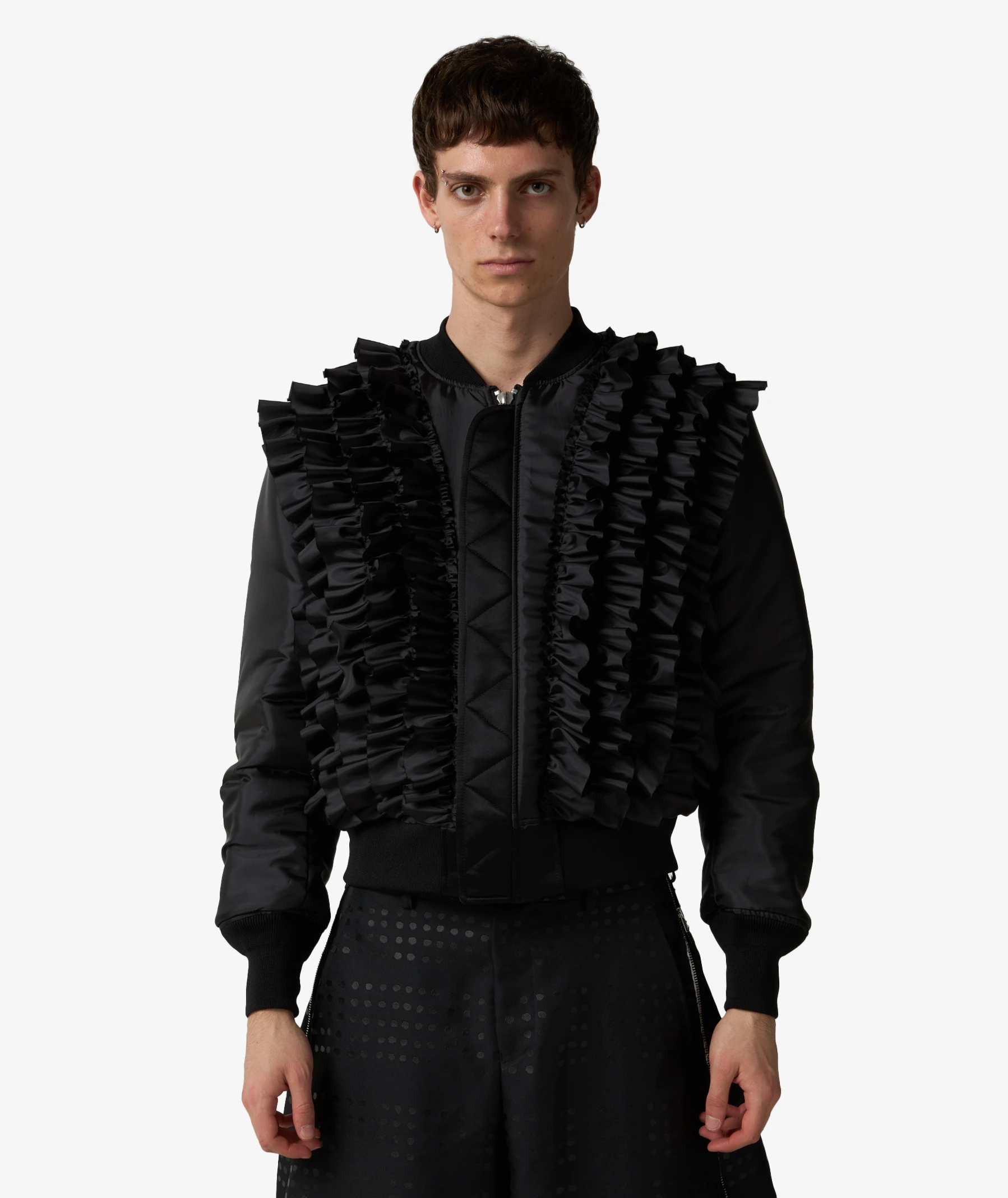 Comme des Garçons Black Reversible Frilled Bomber Jacket in Black