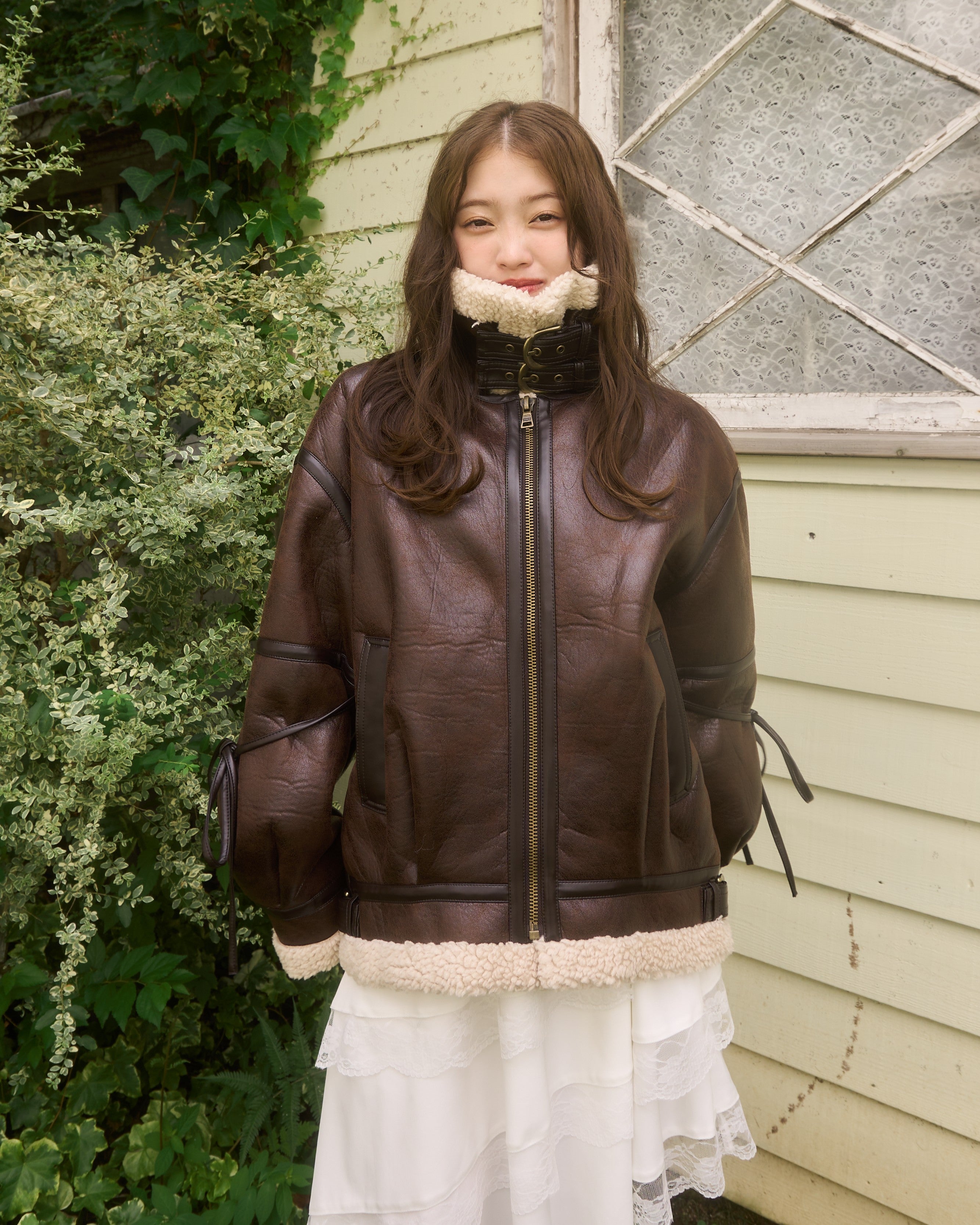 マルチウェイヴィンテージレザーライクベルトボアコート｜MELLOWNEON