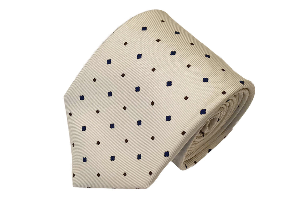 MEROLA SERIESネクタイ◇オフホワイト×クローバー(ネイビー・ボルドー