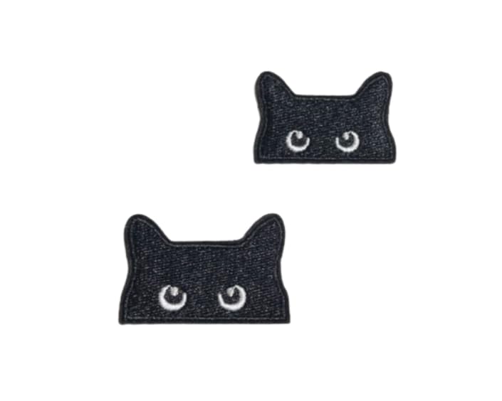 Amazon.co.jp: ブラック 黒猫 ネコ 刺繍 ワッペン 2枚セット かわいい