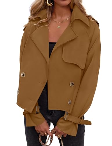 Amazon.com: ZESICA Womens Long Sleeve Crop Trench Coat Lapel
