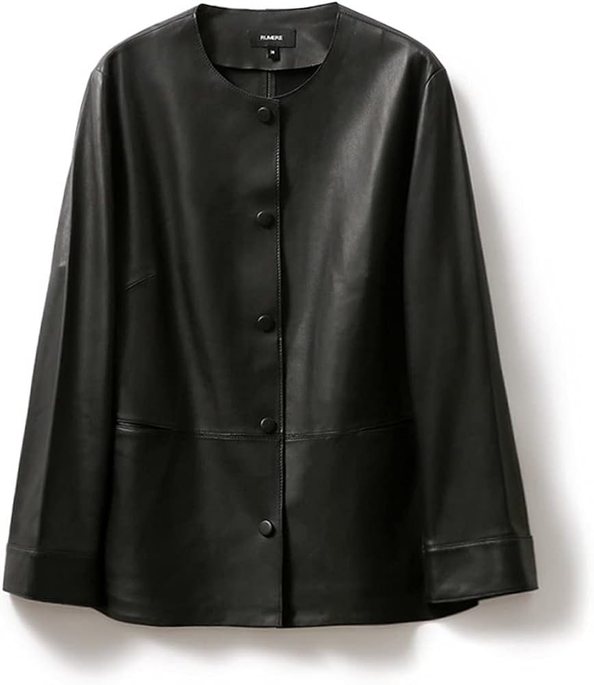 Amazon | [JINLUN] ノーカラーレザージャケット レディース 本革