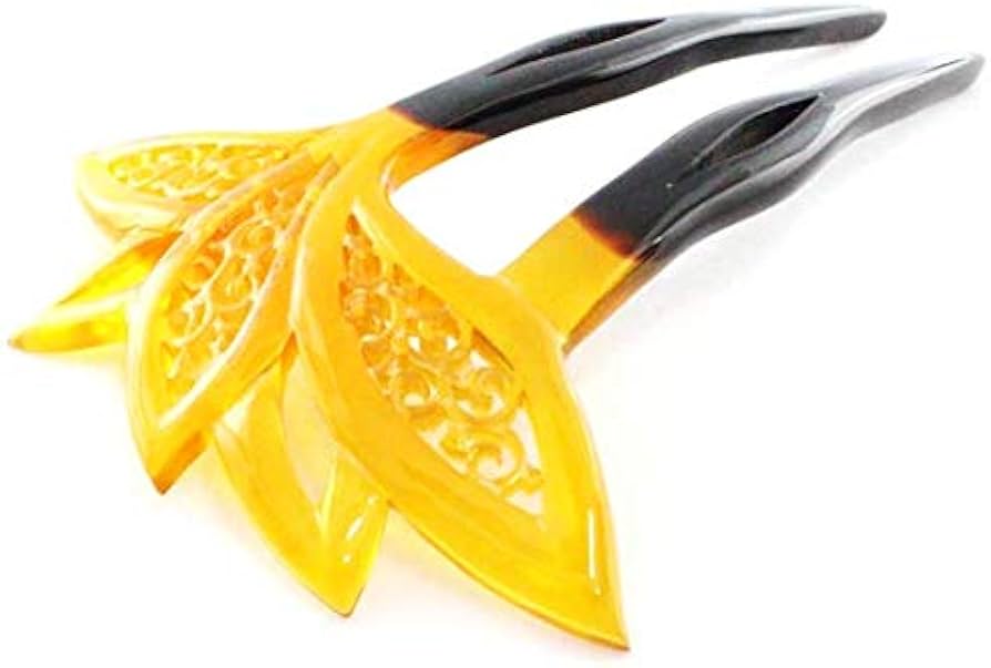 Amazon.co.jp: 本べっ甲 かんざし 二本挿し 飴色鼈甲に唐草模様の