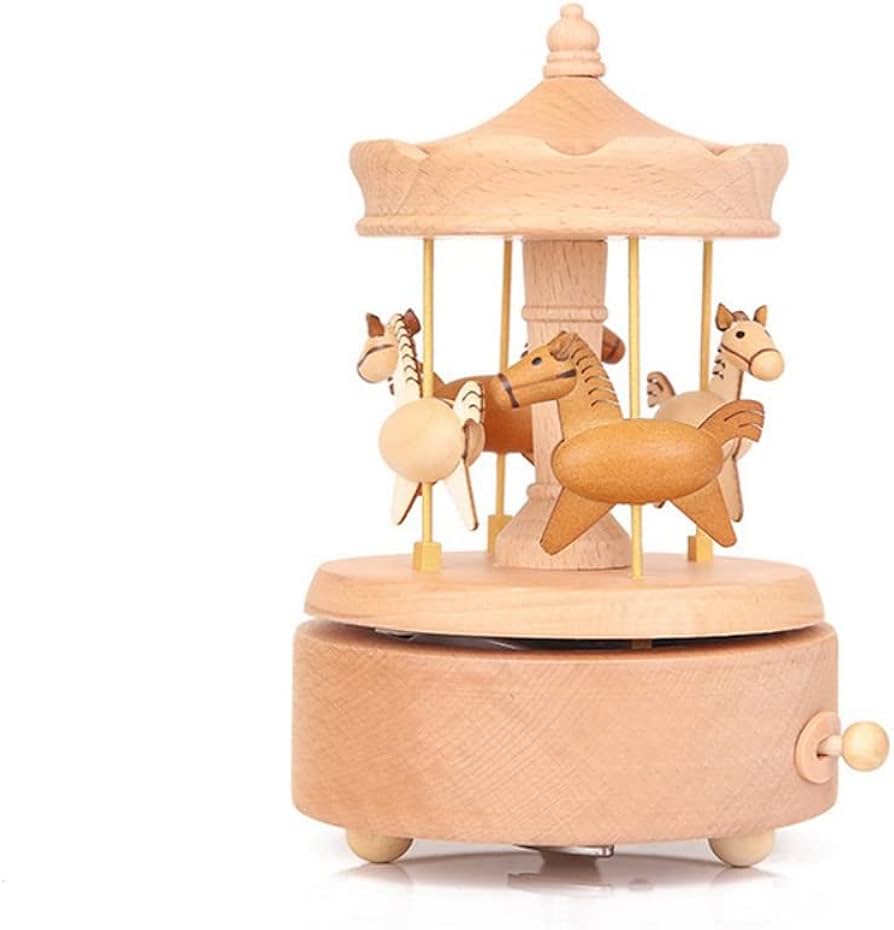 Amazon | オルゴール 木製 メリーゴーランド 回転木馬 可愛い 置物