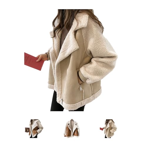 Women's Winter Lapel Collar Faux Suede Coat Long Sleeve Jacket