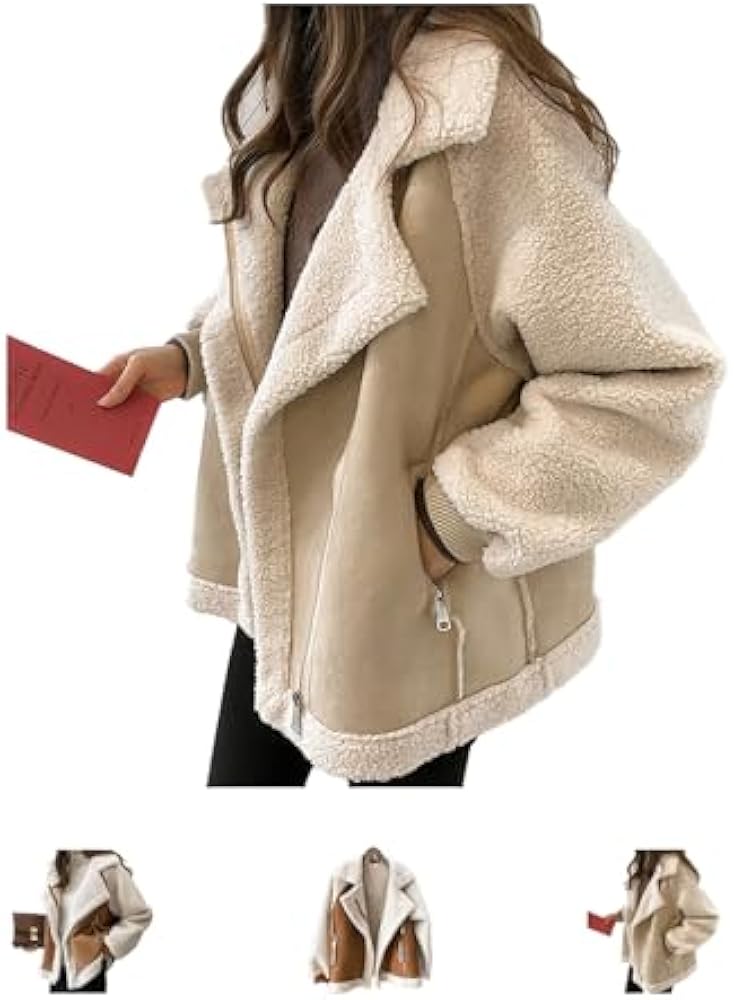 Women's Winter Lapel Collar Faux Suede Coat Long Sleeve Jacket