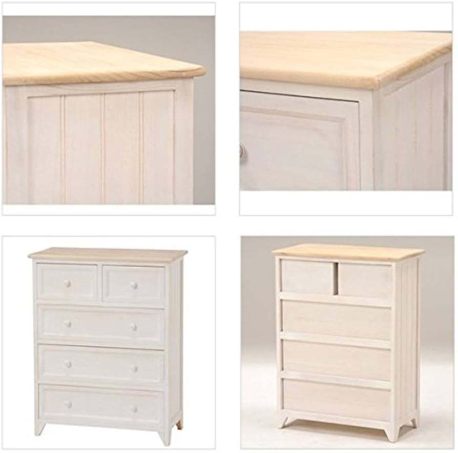 Amazon｜シャビーテイスト木製チェスト 60幅4段5杯 ホワイト色（白色