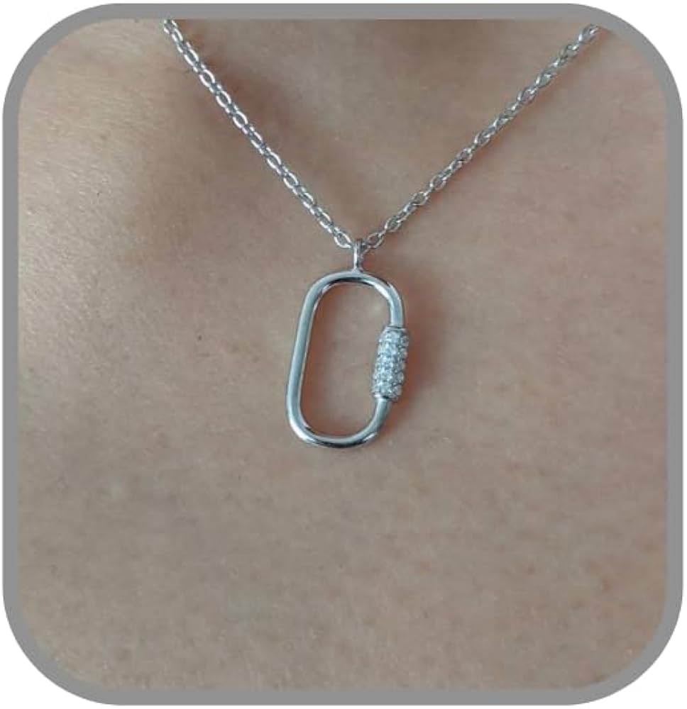 Amazon.com: 925 Sterling Silver Carabiner Lock Necklace/Cubic