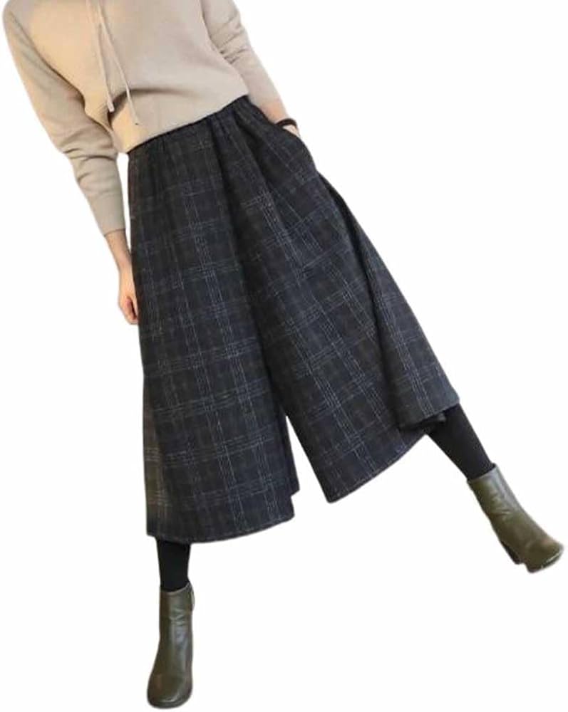 Amazon.co.jp: チェック柄 九分丈 ワイドパンツ ガウチョパンツ