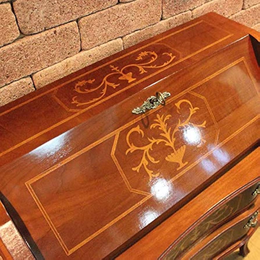 Amazon｜イタリア製 ライティングデスク 収納付き ビューロー 象嵌 猫