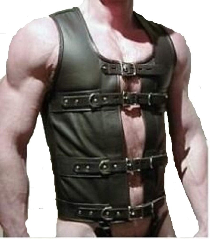 Mens Black Leather Corset Cincher Black Cow Leather Fully Lockable