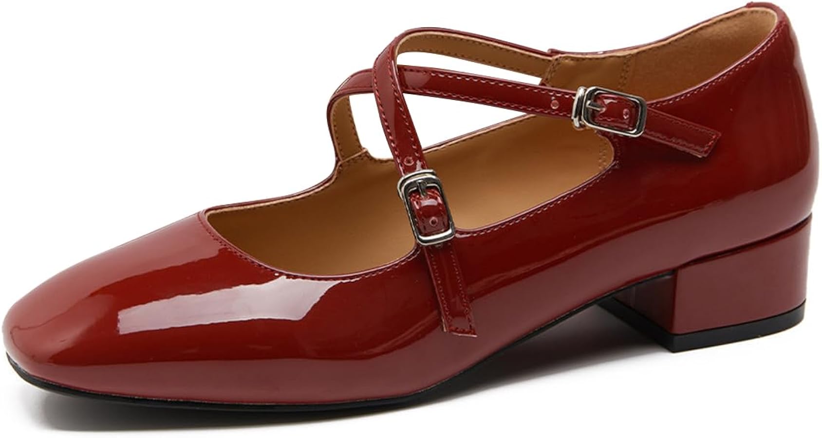 Amazon.com | FOWT Women Square Toe Crossed Strap Mary Janes Block