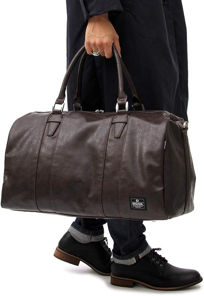 Amazon | ダークブラウン ボストンバッグ 大容量 シンプル メンズ