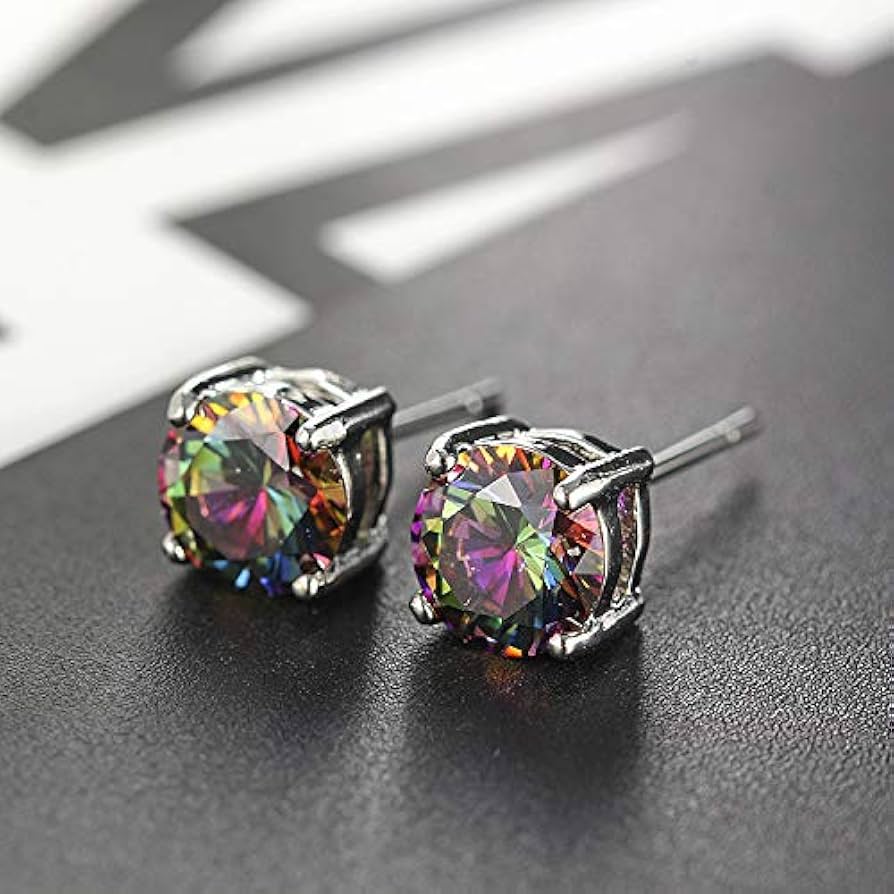 Amazon.com: ZX Round Cut Rainbow Topaz Gemstone Stud Earrings Men
