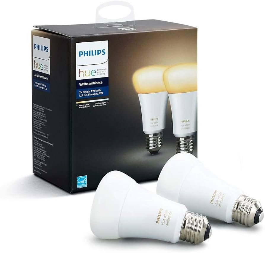 Philips Hue White Ambiance A19 2-Pack 60W Equivalent Dimmable LED