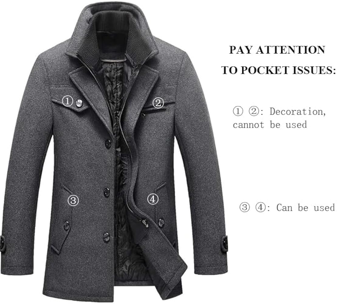 FTCayanz Men's Wool Coat Winter Slim Fit Pea Coats Single Breasted
