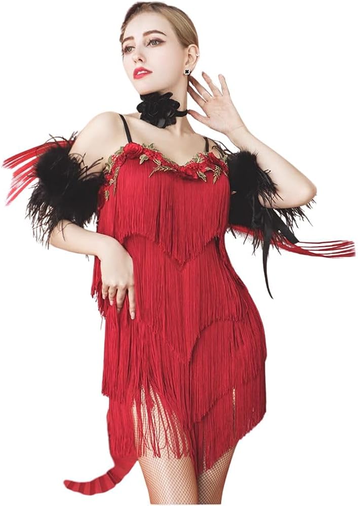 Amazon.co.jp: [RIKOUZY] 赤 ラテンドレス レッスン キャミ フリンジ