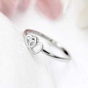 Amazon.com: LGSY 925 Sterling Silver Double Heart Rings for Women