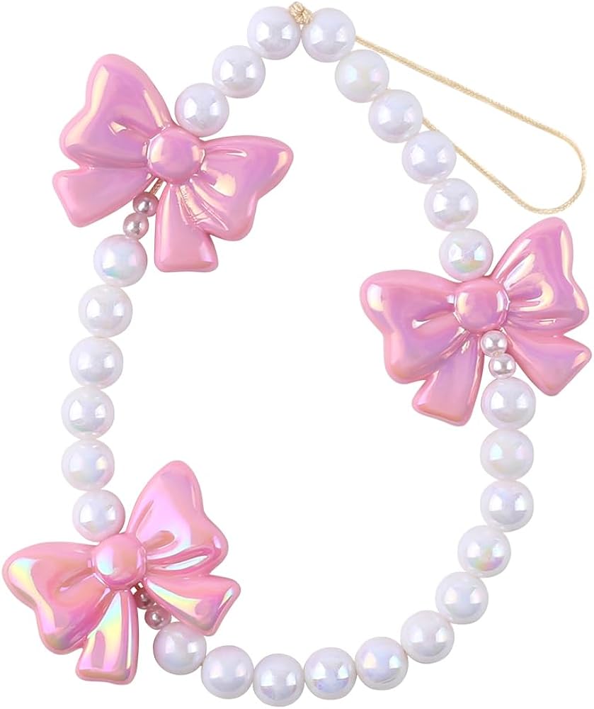 Amazon.com: RUIYDZ Pink Bow Pearl Phone Chain Beaded Phone Charm