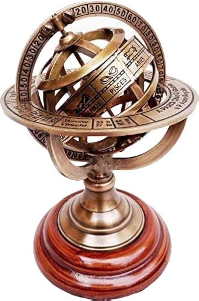 Amazon.co.jp: 真鍮陸軍球体 アストロラーベ 木製ベース 海上航海&収集