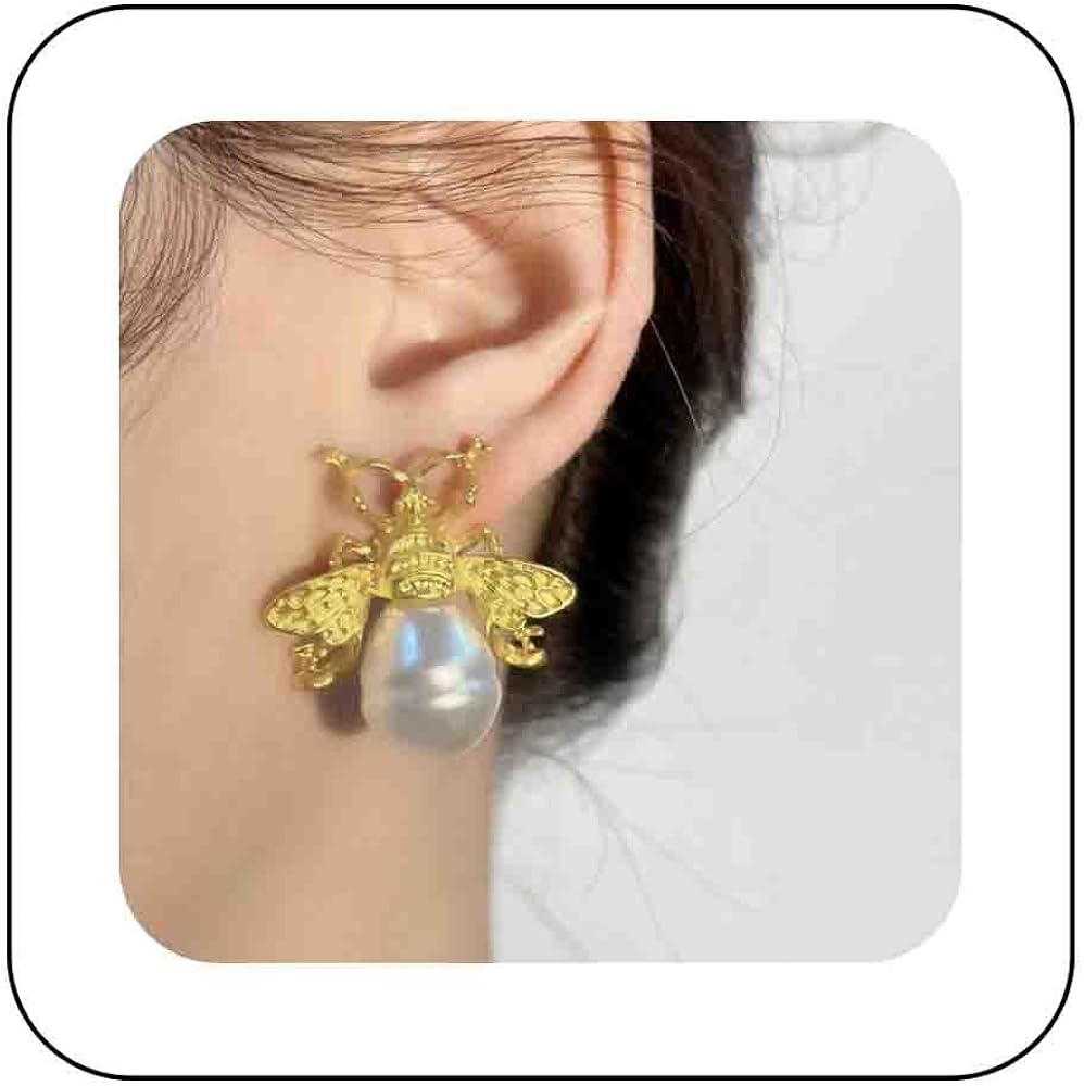 Amazon.com: Vacaonio Large Pearl Bee Earrings White Baroque Pearl