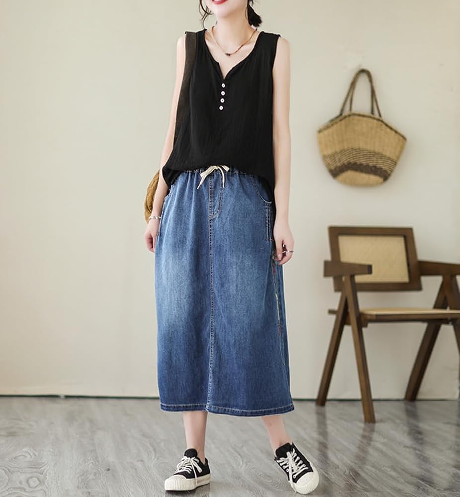 Amazon.co.jp: [奋帆] デニムスカートコクーンスカート ウエストゴム