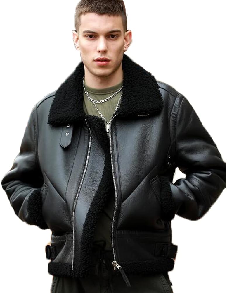 Amazon | [Denny&Dora] メンズ ナチュラル ムートン レザー コート