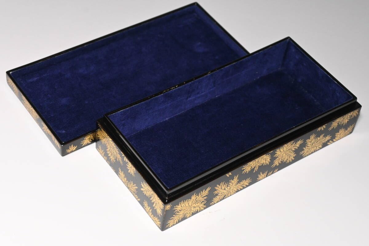 Amazon.co.jp: 輪島塗文化功労者三谷吾一沈金しのぶ文小筥共箱共布黒漆