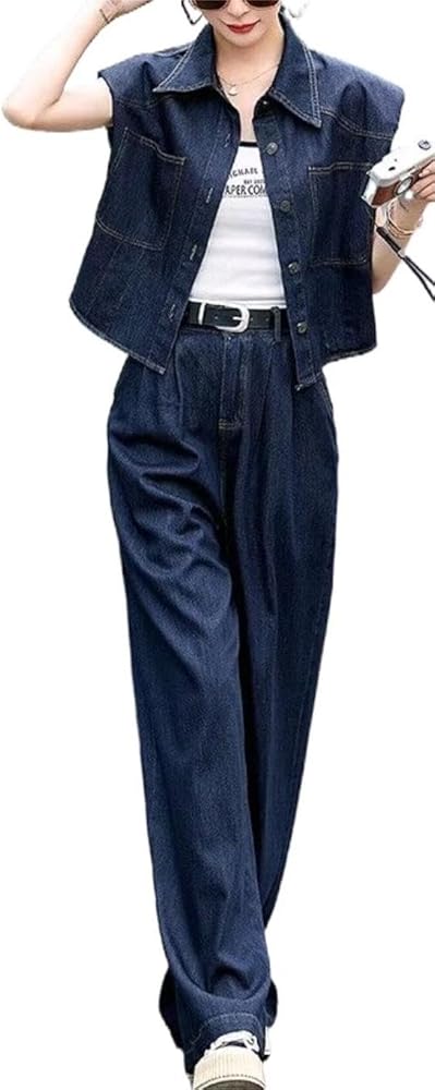 Amazon | [FULLNXY] レディース 2点セット セットアップ デニムベスト