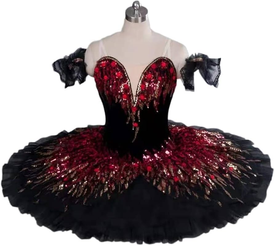 Amazon.co.jp: UXZDX 黒赤プロフェッショナルバレエチュチュ競技用衣装
