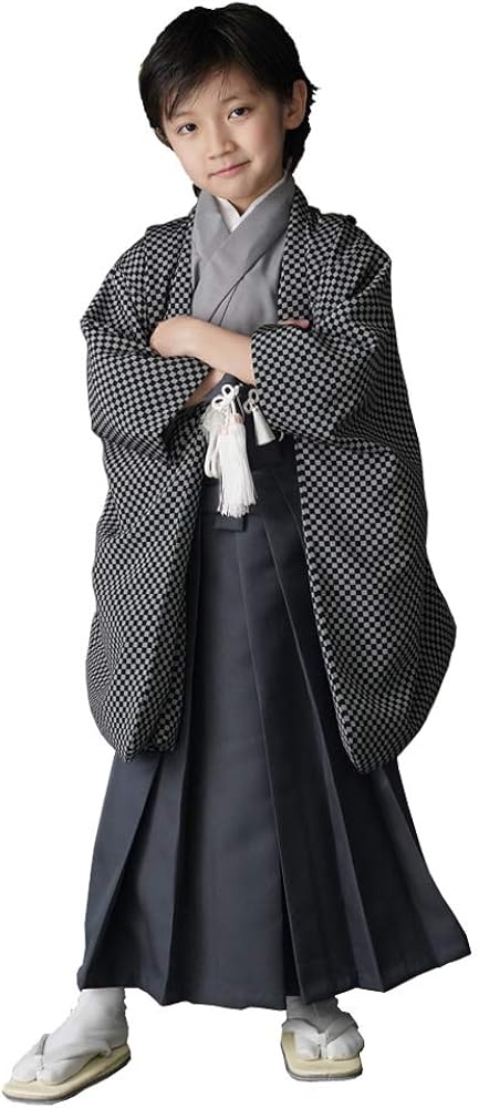 Amazon | [京都瑠璃雛菊] 七五三 男の子 5歳 袴 市松（グレー） L(身長